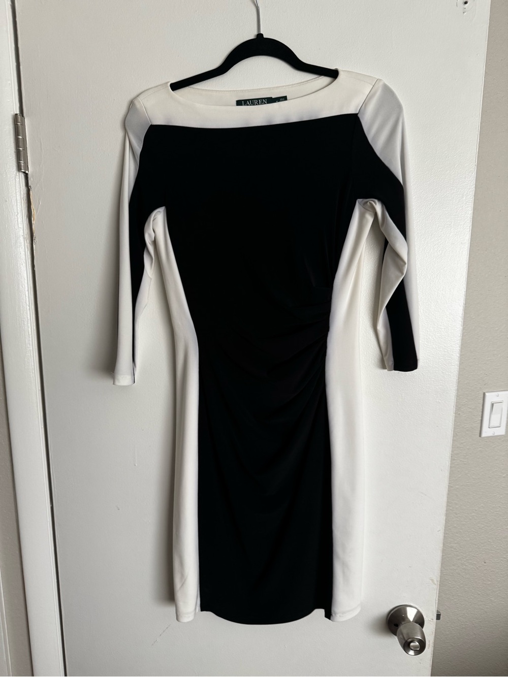 Ralph Lauren Black and White Long Sleeve Colorblock Sheath Dress